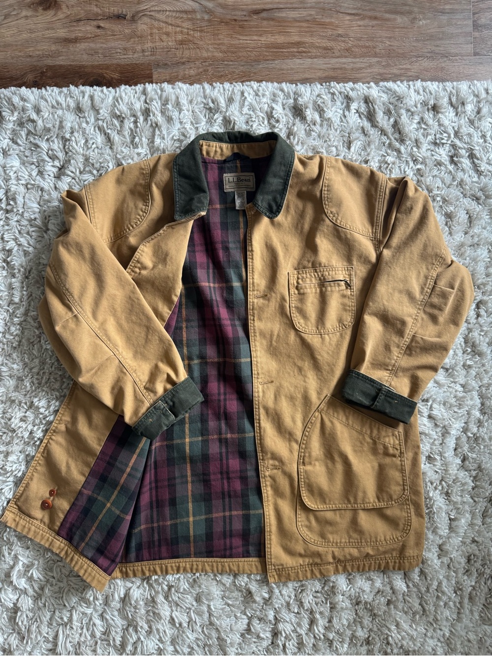 L.L. Bean Tan Canvas Field Jacket with Dark Green Corduroy Trim